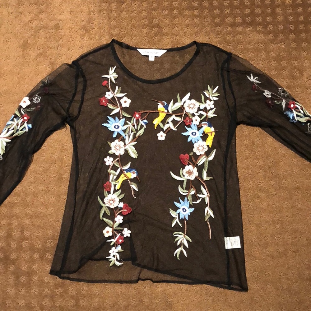 Mesh long sleeve detail top